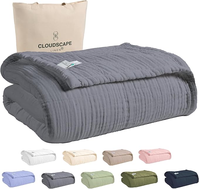Soft 4 Layer Muslin Blanket Twin Size, 100% Cotton Blanket for Couch, Bed, Sofa, Pre-Washed Gauze, Best for Summer, 68x92, Dark Grey