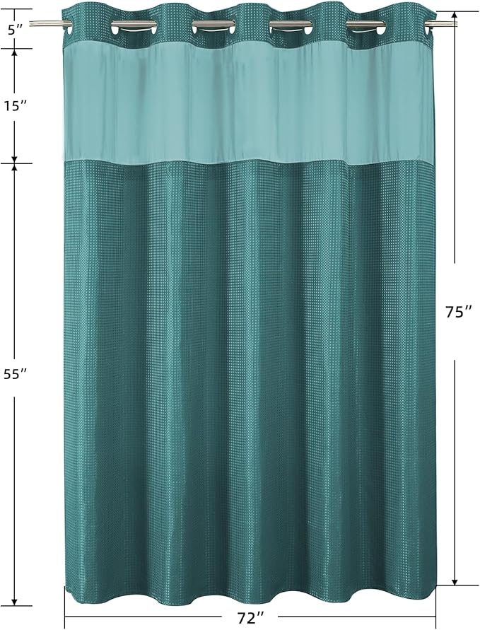 No Hook Shower Curtain with Snap in Fabric Liner, Waffle Weave Heavy Duty Thick Shower Curtains with Mesh Top Window, Hotel Style Waterproof Bathroom Curtain Set, 72 x 75 Inch, Seaweed Green