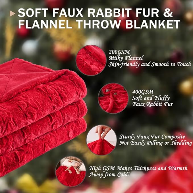 Krifey Oversized Faux Fur Blanket, Super Soft Cozy Blanket, Luxury Fluffy Throw Blanket Fuzzy Bed Throw, Plush Christmas Birthday Gifts for Women, Room Home Dorm Decor, Red, 50" x 60"