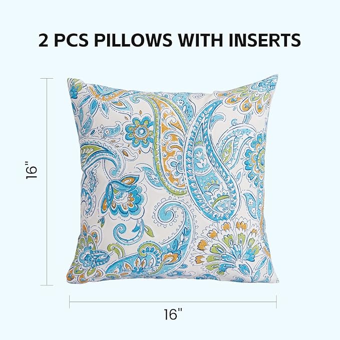 Outdoor Throw Pillows Waterproof 16×16 Inch with Insert, Decorative Toss Pillows Set of 2, Rain-Proof, Fade Resistant for Patio Furniture, Sofa, Couch, Garden