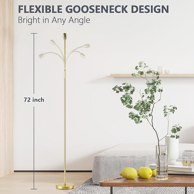 Reading Floor Lamp, 72" Tall LED Lamp with Flexible Gooseneck, Dimmable Zoomable Spotlight, Adjustable Color Beam Standing Lamp, Touch & Remote Control, Task Craft Bedroom Living Room (Light Gold)