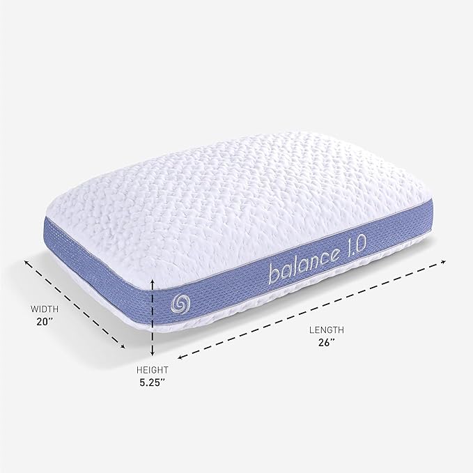 Bedgear Balance Performance Pillow – 1.0 - Moisture Wicking Bed Pillow for All Sleep Positions - Medium Firmness Bed Pillow - Washable Removable Cover – 20" W x 26" L x 5.25" H