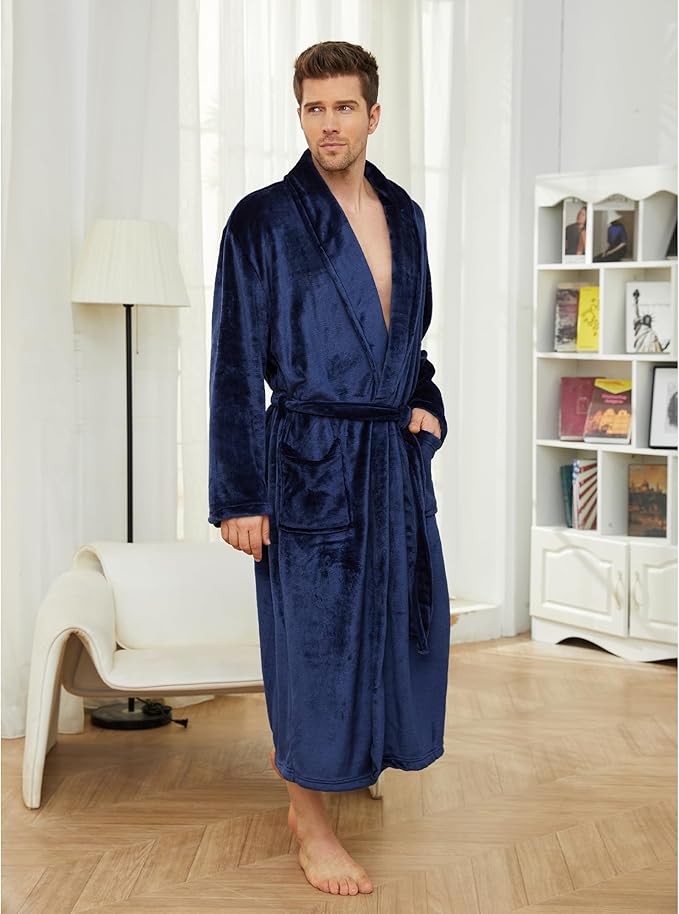 U2SKIIN Mens Fleece Robe Plush Collar Shawl Bathrobe
