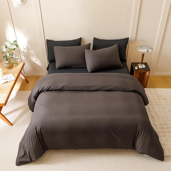 CLOTHKNOW Brown Comforter Set Full Size 3Pcs Dark Brown Bedding Comforter Sets Solid Color Comforter Men Women Comforter All Season Lightweight Bed Set Full Size