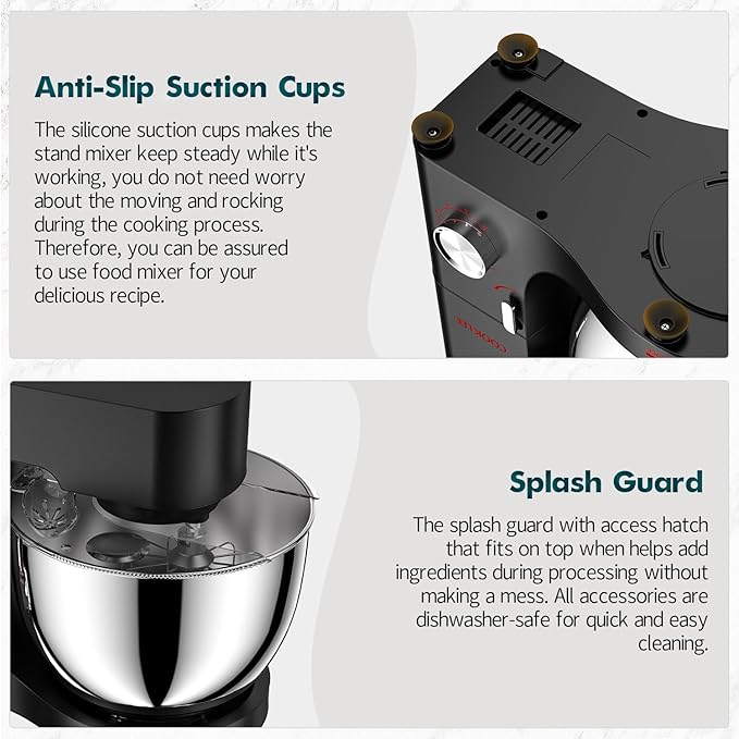 COOKLEE Stand Mixer, 9.5 Qt. 660W 10-Speed Electric Kitchen Mixer with Dishwasher-Safe Dough Hooks, Flat Beaters, Wire Whip & Pouring Shield Attachments for Most Home Cooks, Silver