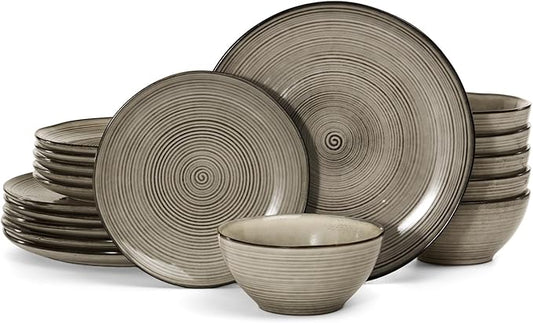 famiware Tempus Plates and Bowls Sets for 6, 18 Pieces Stoneware Dinnerware Sets, Dishes Set, Reactive Glaze Dishware Sets, Dishwasher & Microwave Safe - Castle Wall