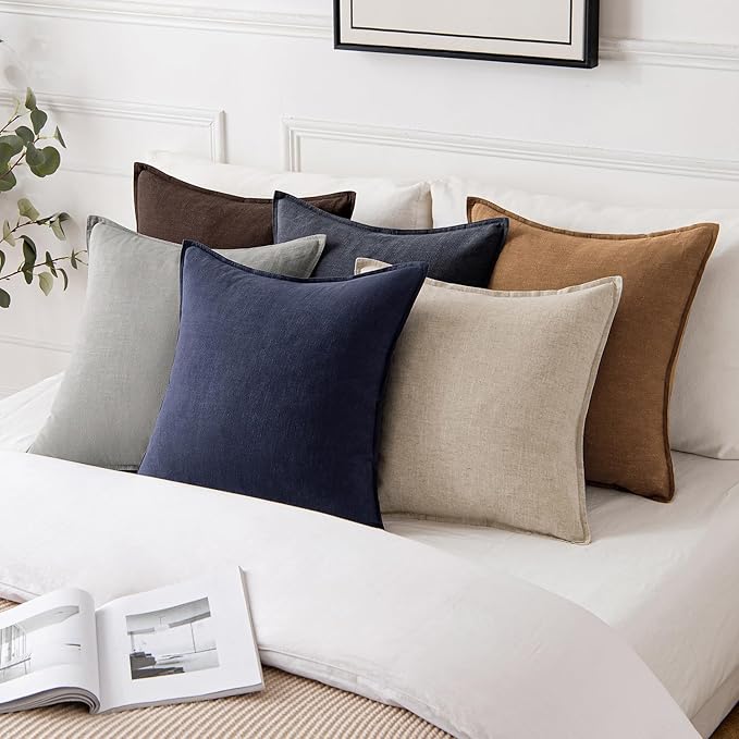 MIULEE Decorative Linen Lumbar Pillow Covers 12x20 Inch Brown Boho Farmhouse Neutral Couch Throw Pillows for Bed Pack of 2 Accent Modern Pillowcase Sofa Livingroom Home Decor