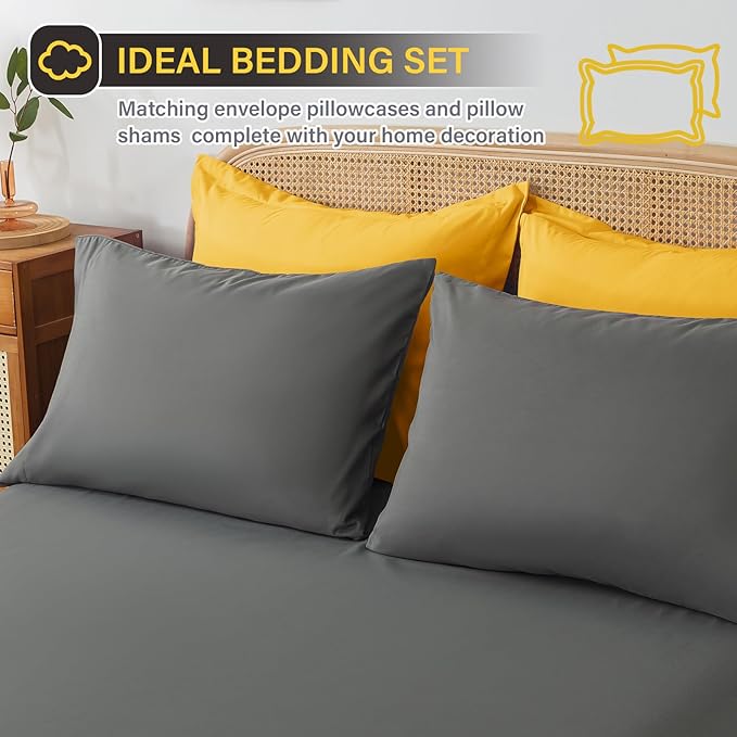 Cosybay Bed in a Bag King Reversible Comforter Sets 7pcs All Season Down Alternative Bedding Sets Yellow and Grey with Comforter, Pillow Shams, Flat Sheet, Fitted Sheet and Pillowcase