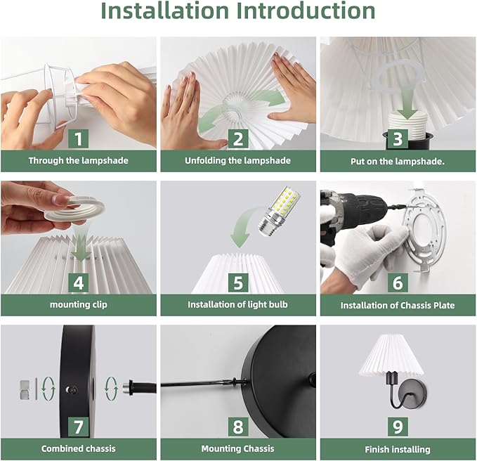 Black Wall Sconces Sets of 2, White Pleated Fabric lampshade, Indoor Gooseneck Wall Lamp Lighting, Bathroom Dresser Hardwired sconces wall decor Fixture for Living Room Bedroom Dining Room Hallway