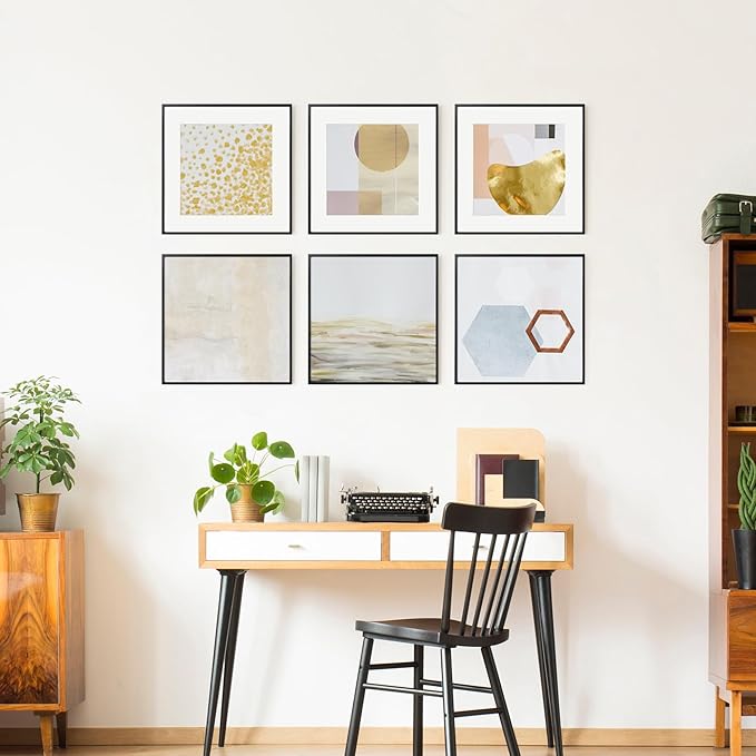 16x16 Metal Square Picture Frame For Wall With Mat For 12x12, 16''x16'' Aluminum Photo Frames With Tempered Glass, Minimalist Modern Poster Frame Horizontally Vertically Set of 3, Black