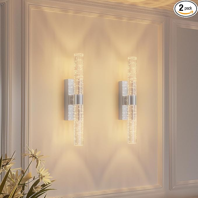 Battery Operated Sliver Wall Sconces Set of 2 Rechargeable Battery Powered Wall Light with 12000mAh Not Hardwired Dimmable Wall Lamp Fixtures for Bedroom Living Room 20.9 Inches