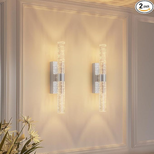 Battery Operated Sliver Wall Sconces Set of 2 Rechargeable Battery Powered Wall Light with 12000mAh Not Hardwired Dimmable Wall Lamp Fixtures for Bedroom Living Room 20.9 Inches