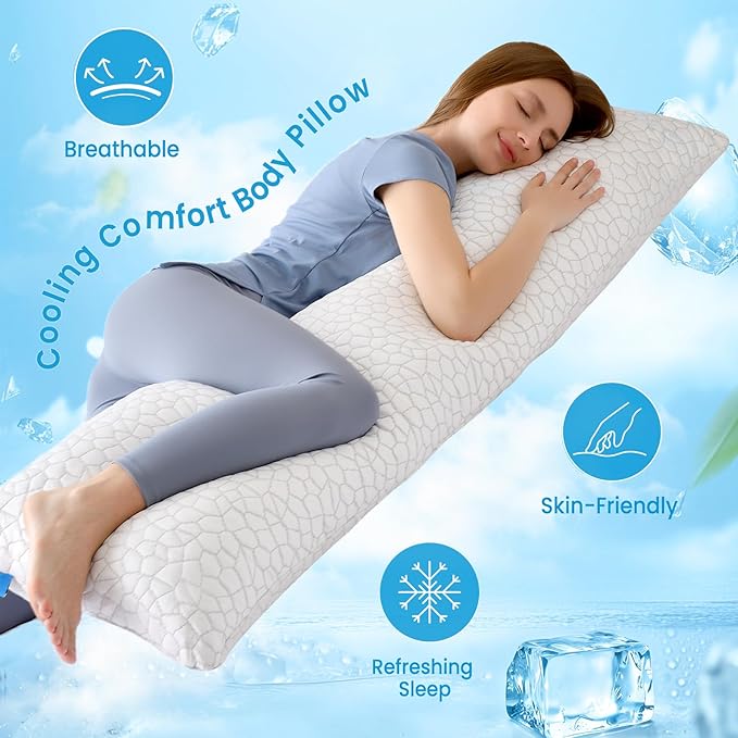 QUTOOL Luxury Cooling Body Pillows for Adults, Adjustable Loft Shredded Memory Foam Full Body Pillow, Long Pillow for Bed with Removable Double-Sided Soft & Cool Cover, White (18"x51")