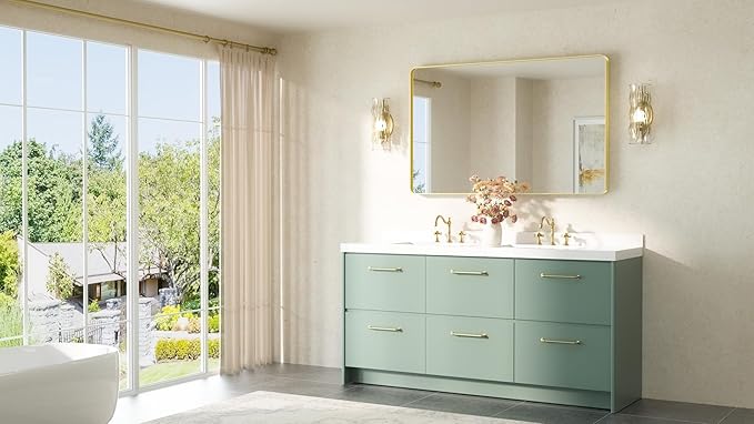 TETOTE Gold Framed Mirror 48 x 30 Vanity Mirrors for Wall Decor Brushed Gold Bathroom Mirrors, Tempered Glass, Modern Farmhouse Wall Mounted Mirror for Decorative(Horizontal/Vertical)