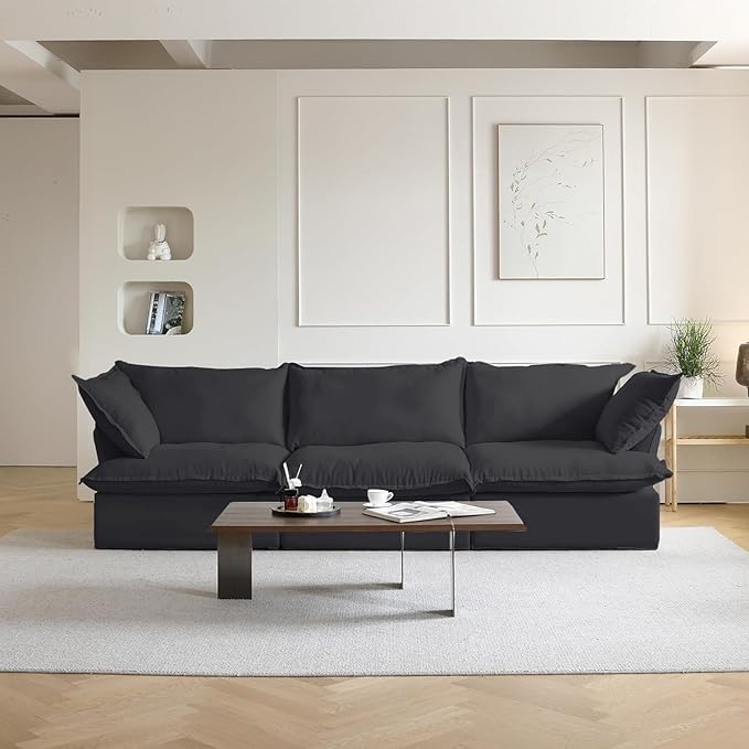 JACH 122.82" Cloud Modular Sectional Sofa 3 Seats for Living Room, Comfy Convertible Sectional Sofas Couches, Cushion Covers Removable, Two Corners and One Middle Sofa for Living Room (Black)