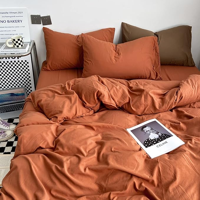 Luxlovery Burnt Orange Comforter Set Queen Rust Bedding Set Caramel Solid Blanket Quilts Rust Reddish Orange Terracotta Color 3 Piece Comforter Set for Queen Bed