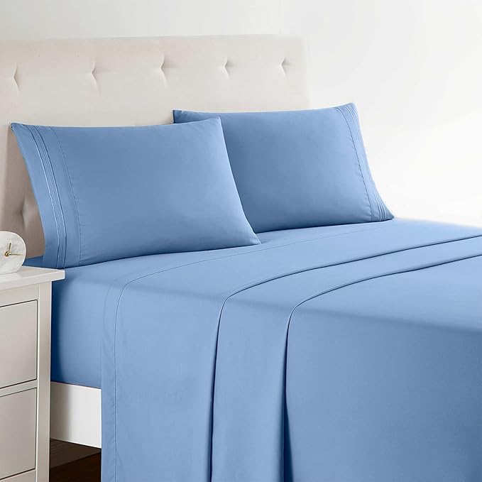 Clara Clark Premier 1800, Twin XL 3PC Microfiber Bed Sheets Set, Blue Heaven, Deep Pocket, Fade Resistant, Breathable