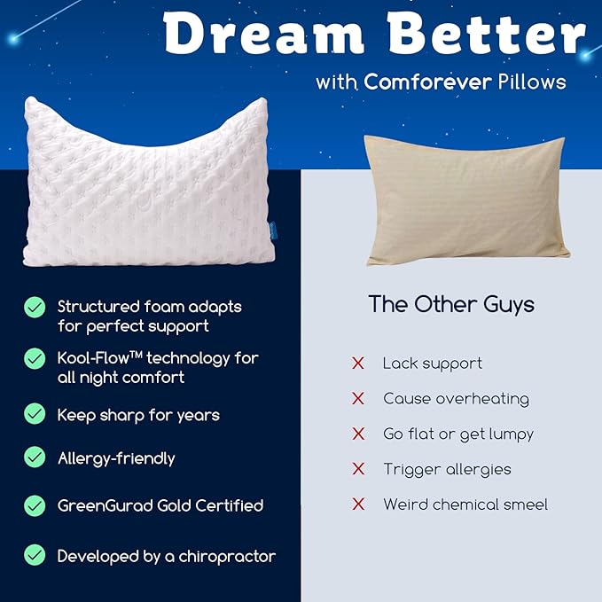 Cooling Side Sleeper Pillow for Neck and Shoulder Pain, Luxury Shredded Memory Foam Curved Bed Pillows for Sleeping Set of 1- Adjustable King Size- Washable Cover Crescent White