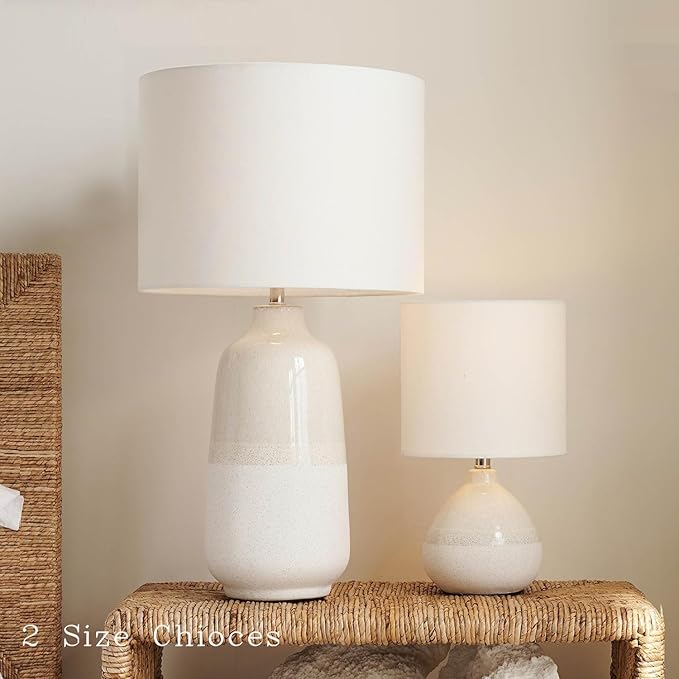 Set of 2 Ceramic Table Lamp for Bedroom, Small Table Lamp White Farmhouse Rustic Lamp Set Bedside Table Lamps for Nightstand Side Table Lamps for Living Room, 13.7IN