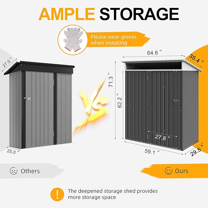 Shintenchi 5x3 FT Outdoor Storage Shed with Window, Outdoor Waterproof Storage Shed Metal Garden Shed with Lockable Single Door, Weather Resistant Tool Storage House Shed for Garden,Backyard,Dark Gray