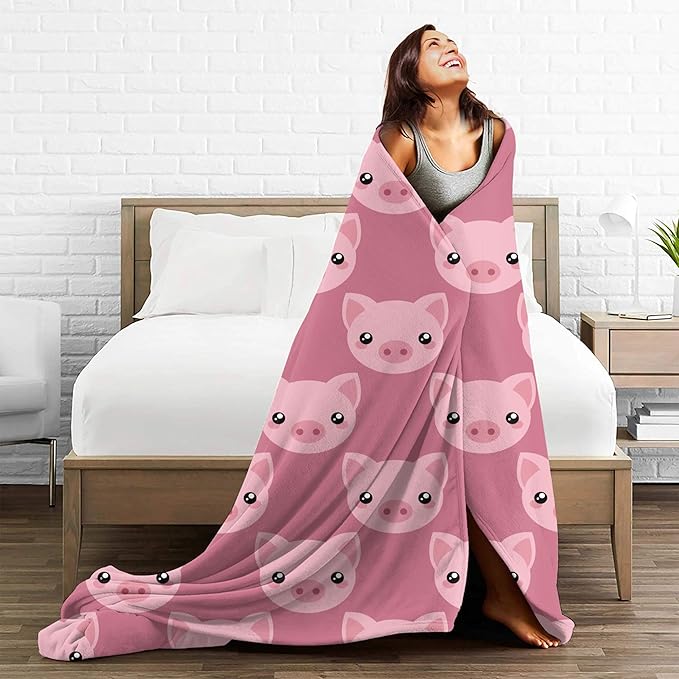 Cute Throw Blanket, Cute Cartoon Pig Blanket Lightweight Travel Blanket Soft Warm Blankets for Bedroom Living Rooms Sofa Beds Office 80x60 Inch