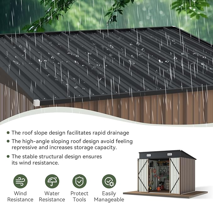 Aoxun 7.5x6 FT Outdoor Shed Metal Storage Shed with Single Slooping Roof Lockable Door Steel Utility Tool Shed Outdoor Waterproof Shed Garden Shed for Backyard Garden Patio Lawn, Brown