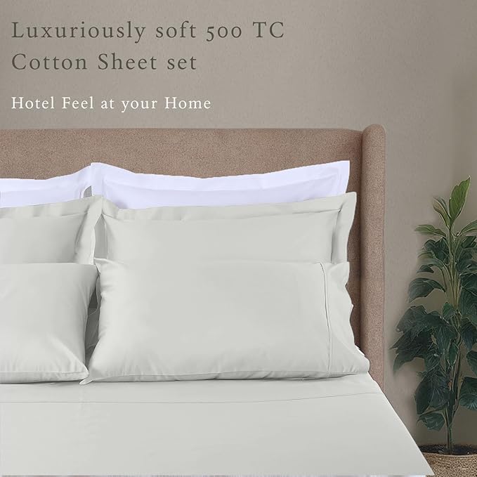 Threadmill Cotton Full Size Sheet Set, Deep Pocket, Fade Resistance, 500 Thread Count, Solid 4-Piece Bed Sheets for Full Size Mattress (1 Flat, 1 Fitted Sheet, 2 Pillow Covers), Light Grey