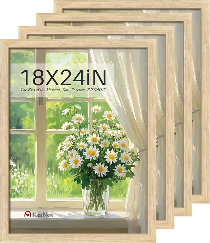 18x24 Poster Frame set of 4, Natural Oak Wood Picture Frame, Wall Hanging