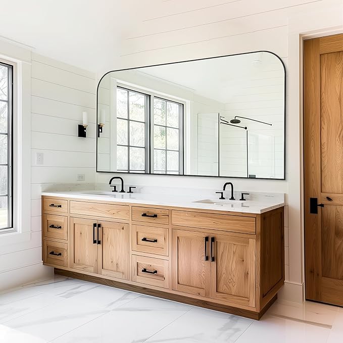 Bathroom Mirror, Wall Mirrors, Black Metal Framed Wall-Mounted Mirrors, Bathroom Vanity Mirror for Over Sink, Living Room, Bedroom, Entryway, 60x30 Inch, Black