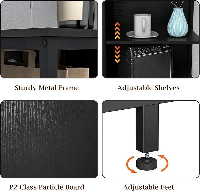 Fireplace TV Stand with 36" Electric Fireplace, 70" Industrial Entertainment Center with Metal Frame, Media TV Cabinet for TVs Up to 80", 750W/1500W, Thermostat, 13 Flame Colors, Black