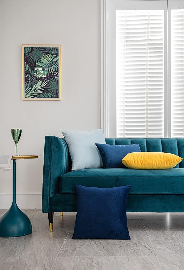 DEZENE Couch Pillow Cases 22x22 Navy: 2 Pack Cozy Soft Velvet Square Throw Pillow Covers for Farmhouse Home Decor