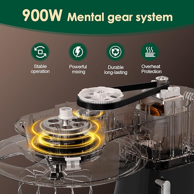 Aucma Stand Mixer,8.5QT 900W Tilt-Head, Large Capacity Kitchen Electric Mixer with Dough Hook, Wire Whip & Beater (Black, 8.5QT)