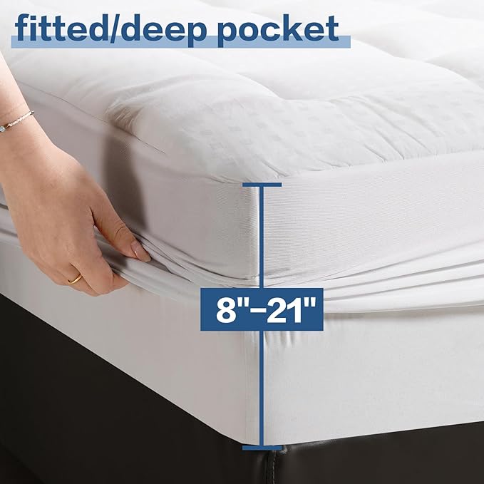LEISURE TOWN Mattress Pad Full Size Soft Cotton Mattress Cover,Quilted Fitted Mattress Topper with Deep Pocket fits 8-21 inch Mattress,Breathable Fluffy Pillow Top,Cooling Mattress Protector,White