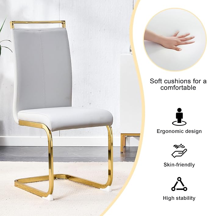 45 Inch Round Dining Table Set for 4, 5 Piece Kitchen Table and Chairs Set, White Faux Marble Table Top, Small Space Dining Set for Apartment or Dining Room