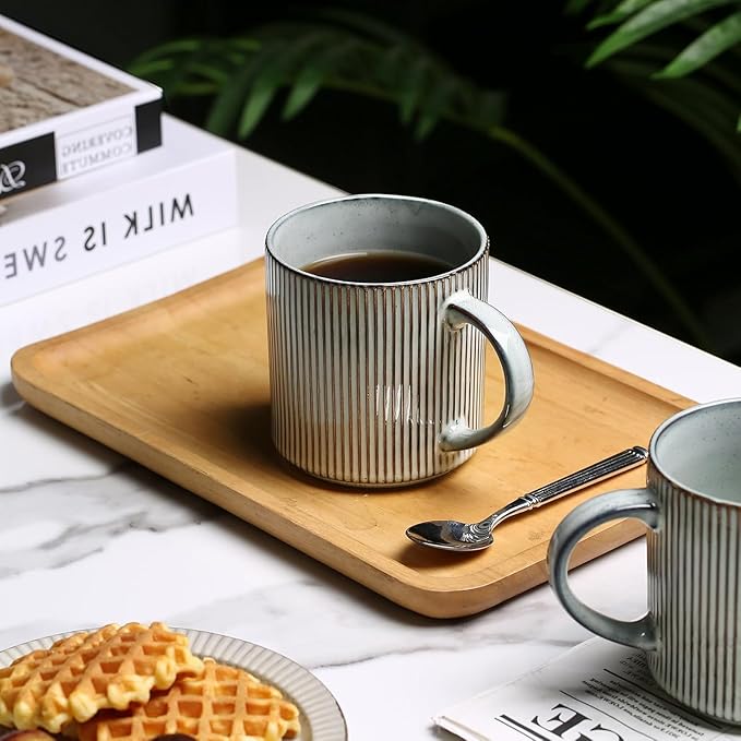 MONITO Coffee Mugs Set of 6, 16 oz Mugs Set, Ceramic Coffee Cups with Large Handles, Suitable for Lattes, Hot tea, Cappuccinos, Mochas and Cocoa, Smoky Blue