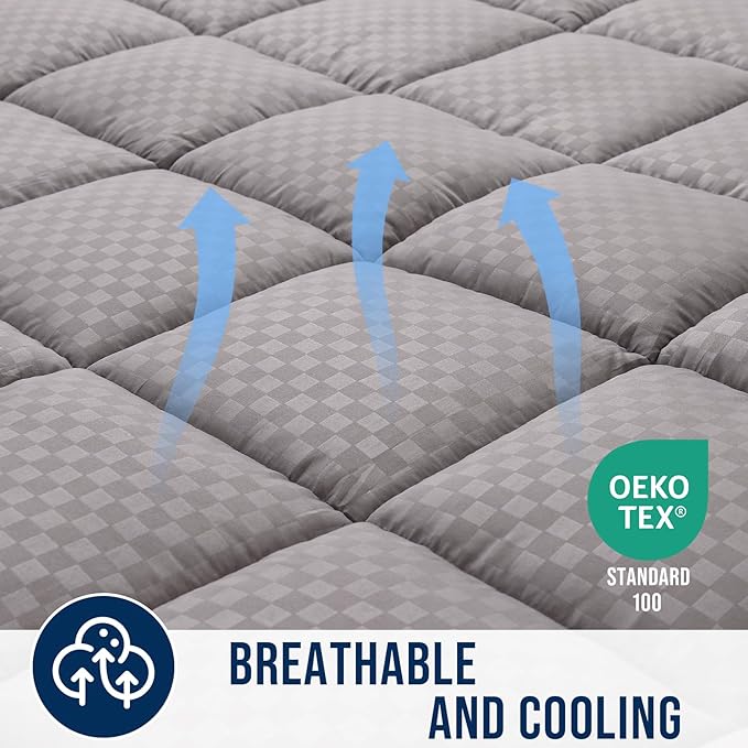 OLANLY Queen Quilted Fitted Mattress Pad, Elastic Fitted Mattress Topper, Cooling Soft Mattress Cover Stretches up to 21 Inches Deep, Machine Washable Mattress Protector (60x80 inch, Light Grey)