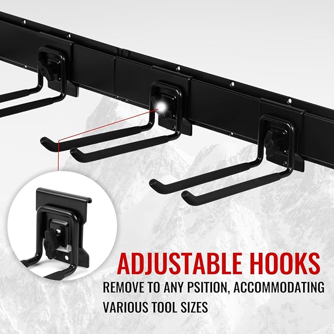 Clamping Garage Wall Organizers, 96inch Wall Mount Folding Chair Rack, Heavy Duty Garage Organization, Yard Tool Hook, Hold Up to 420lbs (96Inch Black)