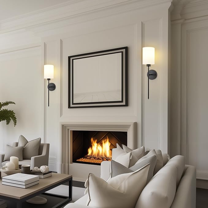 Battery Operated Wall Sconces Set of Two,Wireless Rechargeable Wall Light With Remote Control, Dimmable, 1800K/3000K/4000K/6000K/RGB, Timer, for Living Room, Bedroom, Fireplace, TV, 23.6 Inch Black