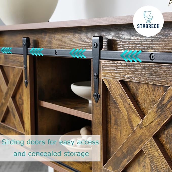 Brown Farmhouse Console Table for Entryway, Sofa Table with Storage Shelf, Hallway Tables with Sliding Barn Doors, Entry Tables for Foyer, Living Room