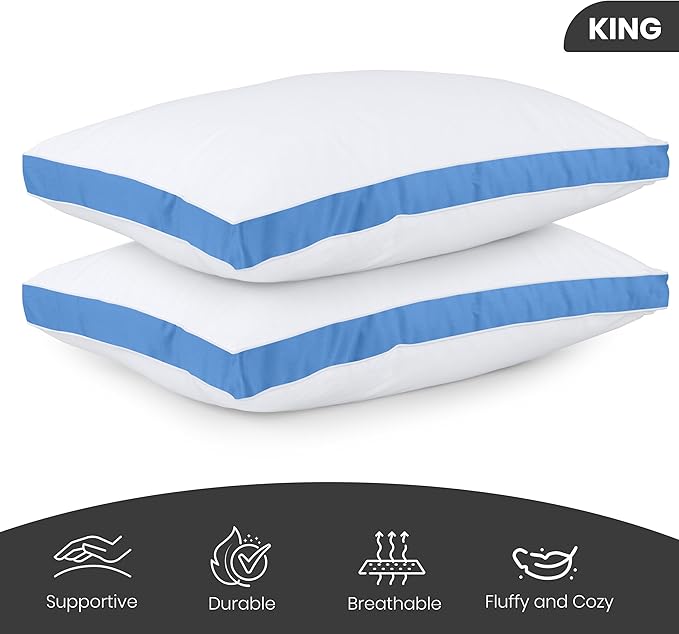 Utopia Bedding Bed Pillows for Sleeping King Size (Blue), Set of 2, Cooling Hotel Quality, Gusseted Pillow for Back, Stomach or Side Sleepers
