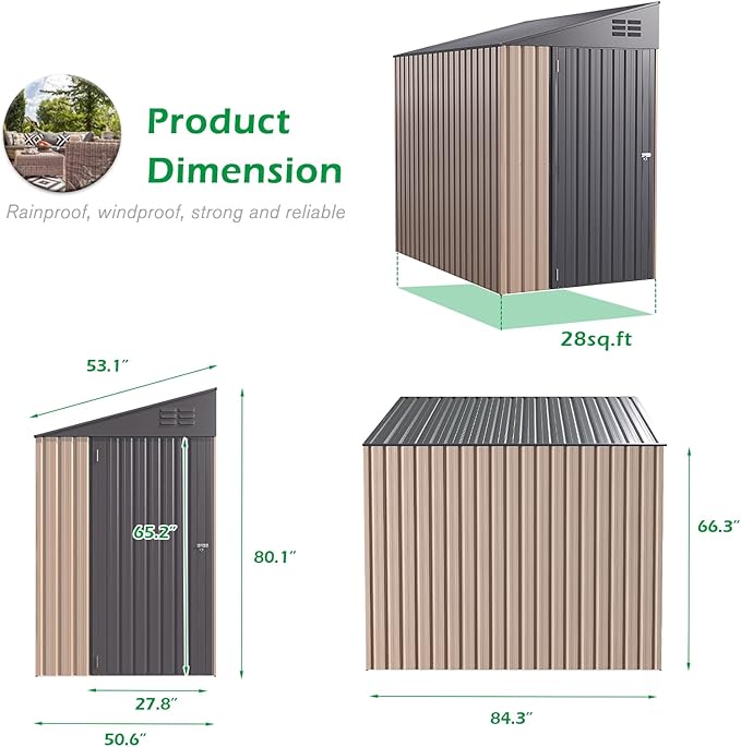 AECOJOY 4' x 6' Lean to Shed - Small Metal Shed & Outdoor Storage Cabinet for Garden, Backyard Use in Grey