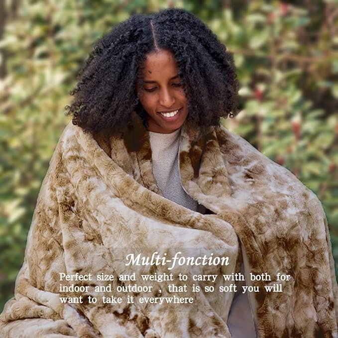 Krifey Faux Fur Throw Blanket, Super Soft Cozy Blanket, Luxury Fluffy Blanket Warm Bed Throw, Plush for Women, Marbled Beige 50" x 60"