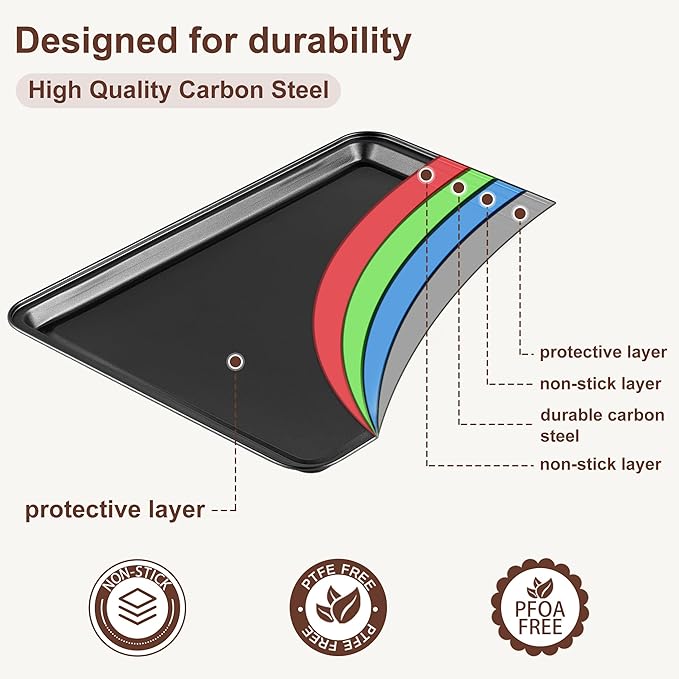 12PCS Nonstick Baking Pans Set - Stackable Bakeware Sets with Wider Grip, Carbon Steel Baking Set Including Cookie Sheets for Baking, Muffin Pan, Loaf Pan, Cake pan, Roasting Pan, Oven Mitts