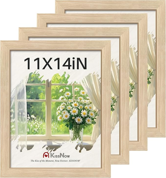 11x14 Picture Frame set of 4, Natural Oak Wood Poster Frame, Wall Hanging