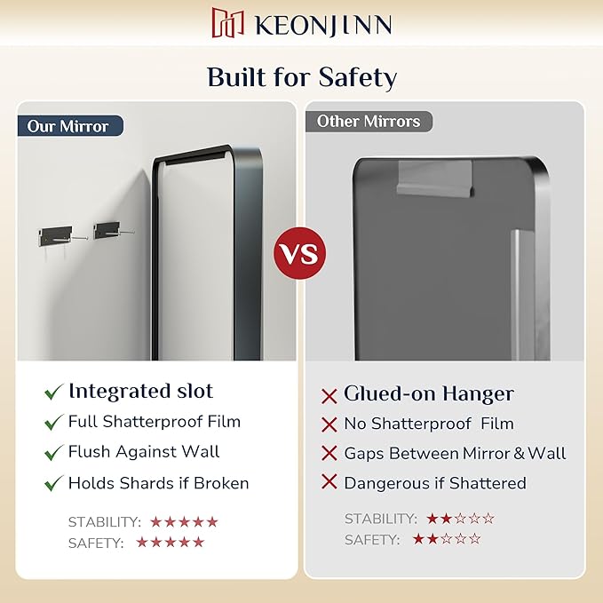 Keonjinn Black Bathroom Mirror, 20 x 30 Inch Rounded Rectangle Matte Black Bathroom Mirrors for Over Sink, Farmhouse Mirror with Seamless Frame, HD Tempered Glass Vanity Mirror(Horizontal/Vertical)