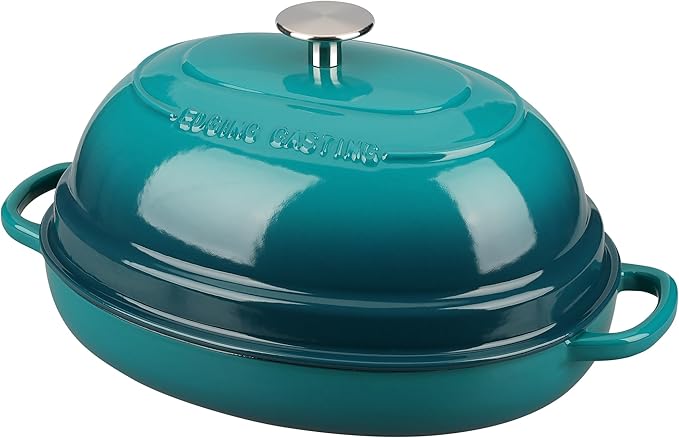 Enameled Oval Cast Iron Dutch Oven Pot with Lid, Bread Dutch Oven for Sourdough Bread Baking, 6QT, Darkcyan
