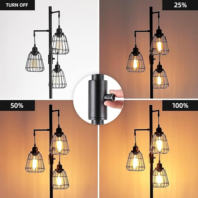 9MMML 68” Living Room Floor Lamp, Industrial Farmhouse 3 Teardrop Cage Standing Lamp,Black Tall Floor Lamp for Bedroom Office, 3 LED Edison Bulbs Included