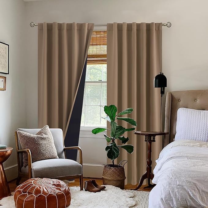 BGment 100% Room Darkening Thermal Insulated Blackout Curtains 84 Inches Long with Liner, Rod Pocket and Back Tab Double Layer Noise Cancelling Curtains for Bedroom (42 x 84 Inch, 2 Panels, Taupe)