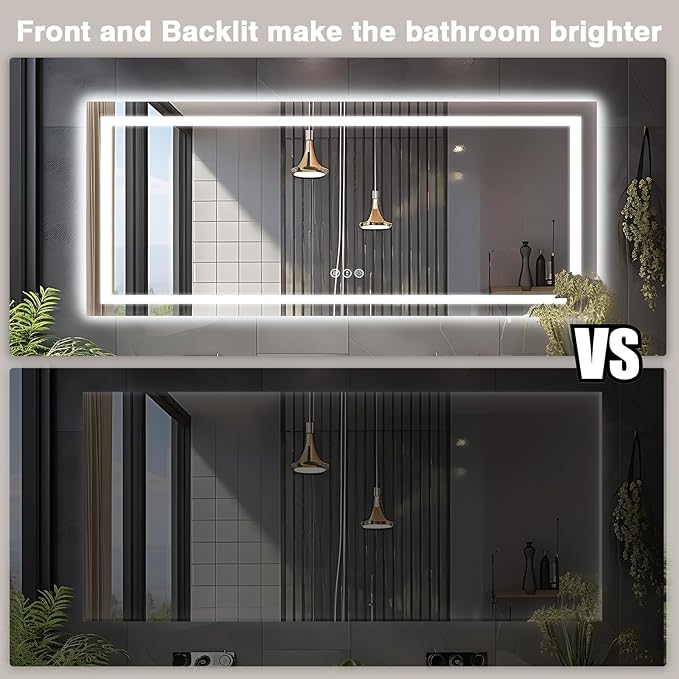 96"x36" Large LED Bathroom Mirror with Lights (Front and Backlit), Anti-Fog Lighted Mirror for Wall, Stepless Dimmable Lighted Mirror, 3 Colors Smart Mirror (Horizontal/Vertical)