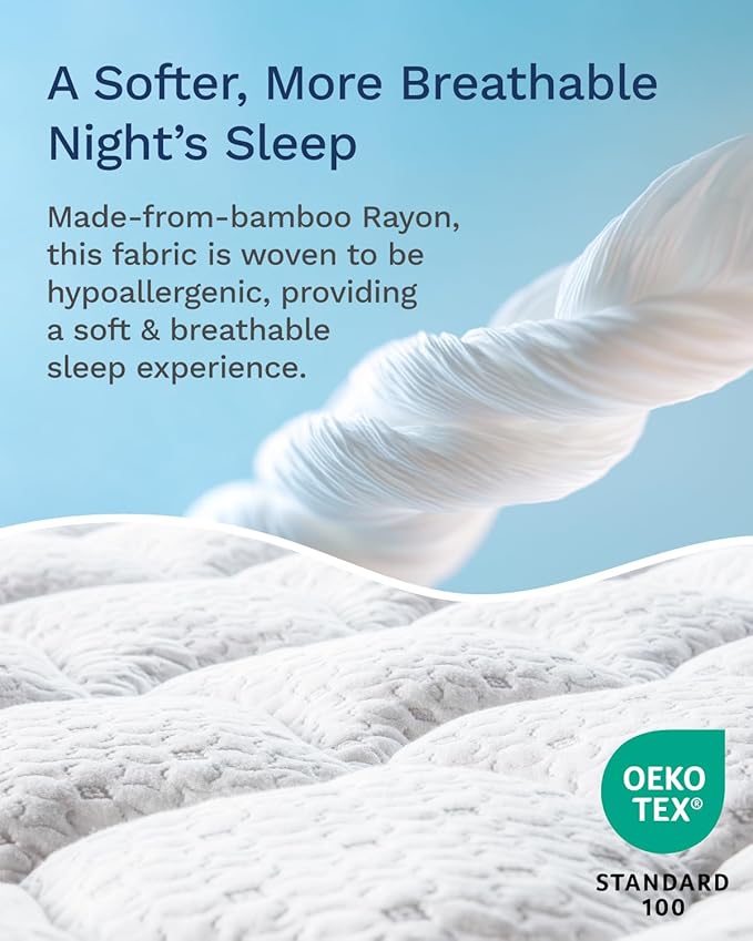 ViscoSoft Twin XL Fiberfill Pillow Top Mattress Topper Pad - Soft Overstuffed Premium Support - Extra Long Quilted Temperature Smart Viscose from Bamboo - Deep 18" Pocket for Secured Fit